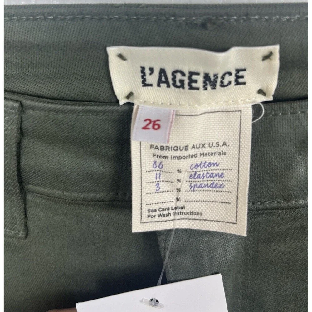 L'Agence NWT Marguerite High Rise Coated Skinny Jeans Size 26 in Ivy Green